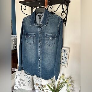 True Religion Denim Shacket with silver glitter design NWT